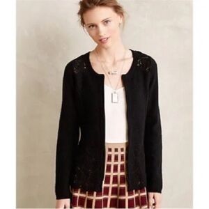 Anthropologie Sparrow Marion Lace Hem Zip Up Cardigan Sweater Black Size S Z292